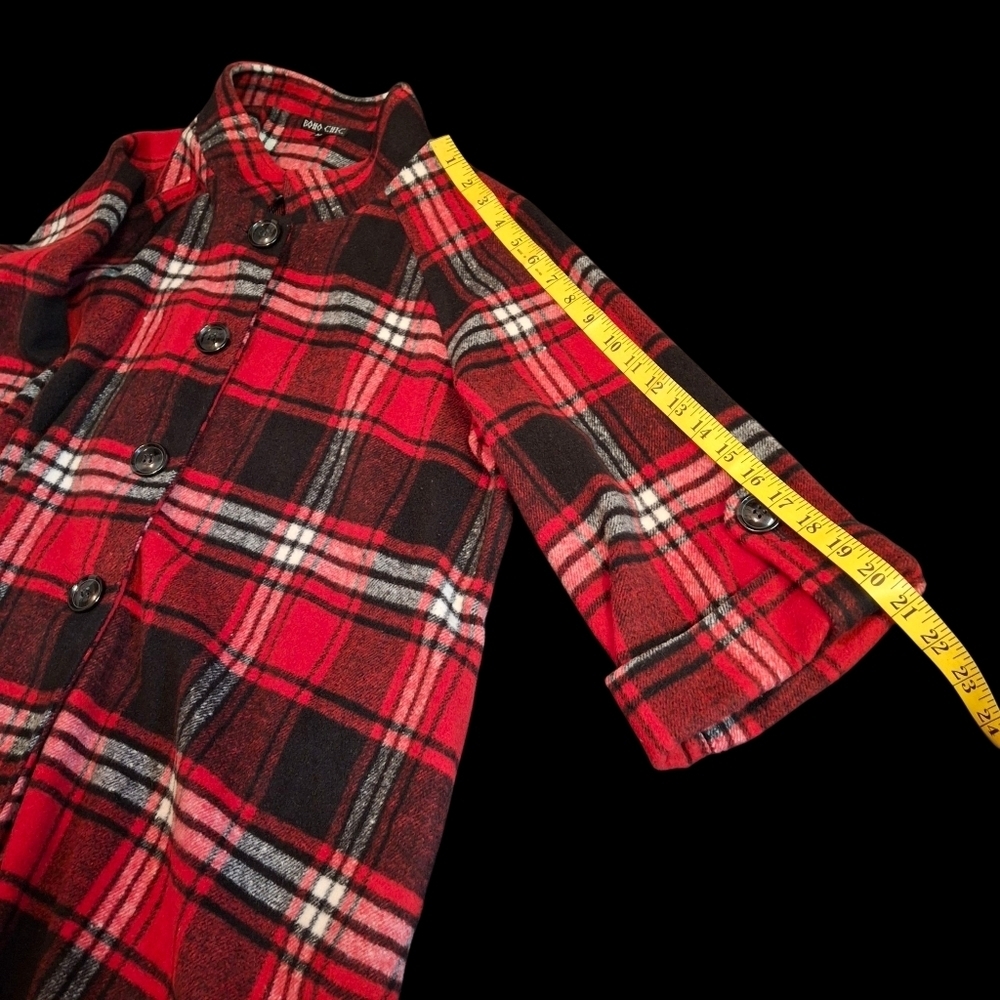 Boho Chic New York Red Plaid Relax Fit Shirt Jacket Tunic  Women Size Medium - Picture 15 of 16